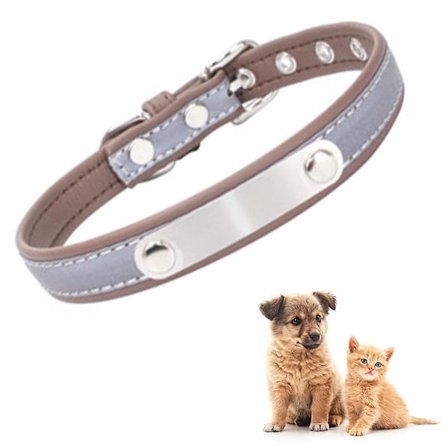 Mykt skinn, hundehalsbånd med individuell identifikasjonsbrikke - BrunM