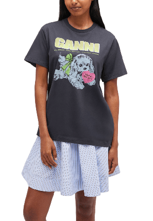 GANNI Basic Cotton Jersey Neon Puppy T-shirt T-shirts Dam Svart XL