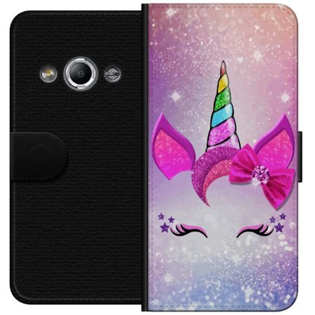 Kompatibel Tegnebogsetui til Samsung Galaxy Xcover 3 Minimalistisk enhjørning ansigt med regnbuehorn, lyserød baggrund, glimmerdetaljer og stilfuldt