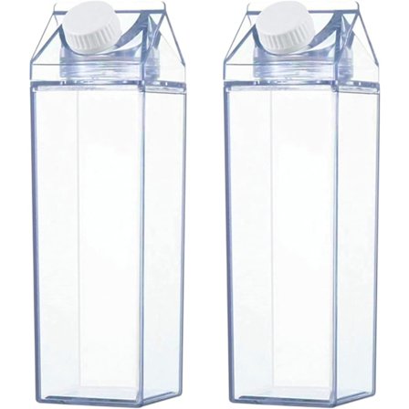 2 stycken transparenta mjölkförpackningsflaskor, 500 ml återanvändbar plast