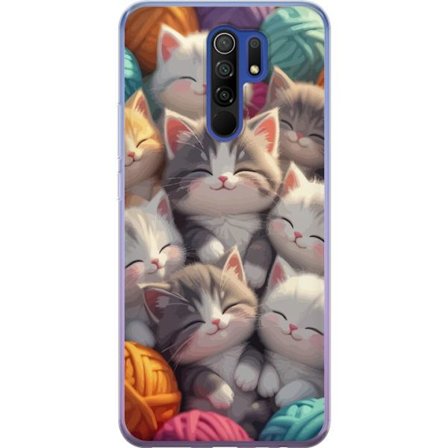 Yhteensopiva Puhelinkuori Xiaomi Redmi 9 Suloiset nukkuvat kissanpennut tiiviisti yhdessä värikkäiden lankakerien keskellä pehmeässä leikkisäss