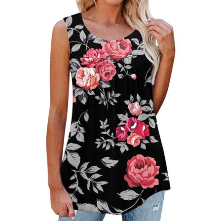 Print Linne För Kvinnor T-shirts Med Blommönster