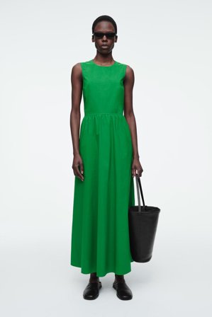 COS Women's Open Back Cotton Maxi Dress in Green