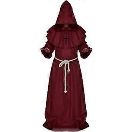 Halloween Friari Keskiaikainen Pappi Miesten Munkki Cosplay Hupullinen Kaapu Viitta Cosplay Puku Naamiaisasu -NMAOV(L Punainen)