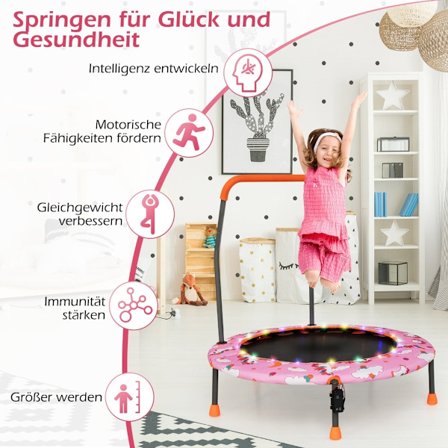 Børne mini trampolin med LED-lys, aftageligt håndtag