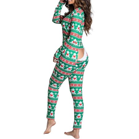 Kvinner Animal Pyjamas One Piece Christmas Bodysuit Jumpsuit Langærmet Nattøy W