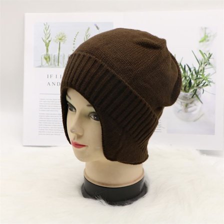 Herre Vinterlue Strikket Øreklafflue Strømpehette med Ører Lue Brun 2