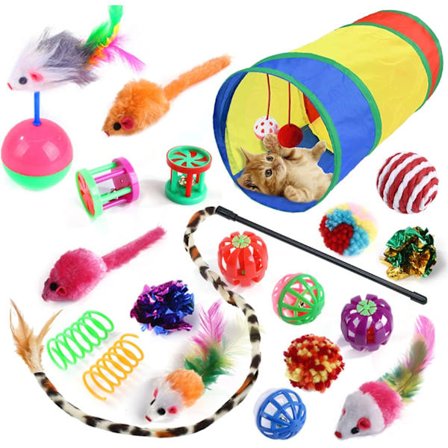20 st Katt Leksaker för Inomhus Katt, Vikbar Katt Tunnel för Inomhus Katt, Interaktiv Katt Fjäderstav Boll Fjäder Mus Leksak