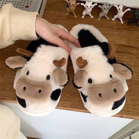 Mub- XIXITIAO Cute Cow fuzzy animal Plush Slippers Warm Home Indoor Winter PVC Cotton Fabric Winter Shoes Winter Sandals for Women