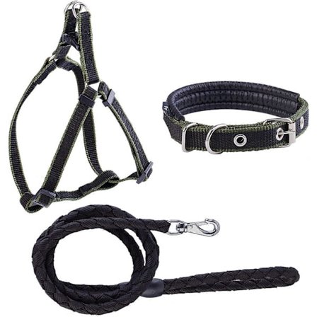 Hundesele med snor, justerbar flettet nylon snorvest (sort, XS) 3 stk.