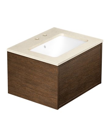 Gustavsberg Ducentic GB71DCVU60AWCC1200 Kommode 60 cm, brun eik/beige stein, 2 blandebatterihull Brun eik/beige stein, Baderom