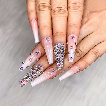24 kpl Ranskalainen Nude Valkoinen Ballerina Timantti Pitkät Kiiltävät Arkku Tekokynnet Painettavat Kynnet Väärennetyt Tipit Manikyyri Naisille Ja 