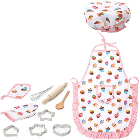 3 Otters Kids Chef Set, 11 Piece Toddler Cooking and Baking Set Chef Hat and Apron for Toddlers Chef Costume Career Role Play Set