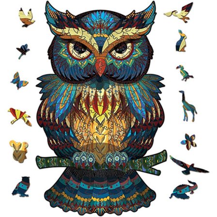 Owl Wooden Puzzle 100, Unique Animal Shaped Jigsaw Pieces, 3D Puzzle, Wooden Jigsaw Puzzles for Adults and Kids Family Game