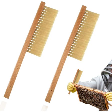 Bibi-børste med træhåndtag, bi-børste, bikubeværktøj, bi-børste med håndtag, 2 stk.