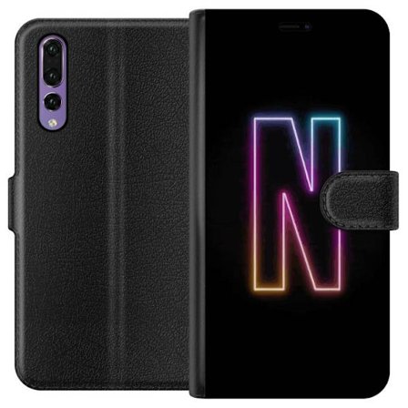 Kompatibel Tegnebogsetui til Huawei Huawei P20 Pro Minimalistisk neonbogstav N i farveskiftende lys mod sort baggrund