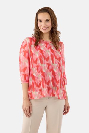 BRANDTEX - 3/4 Ærmet Bluse - Rød Mix - Plisseret