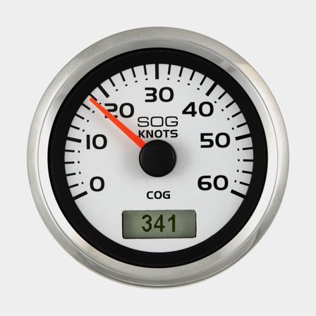 Velocímetro Veethree GPS Speedometer Argent, Ø86 mm, 12 V, GPS, NMEA 0183, plateado/negro/blanco, 0 - 60 nudos, sin sensor