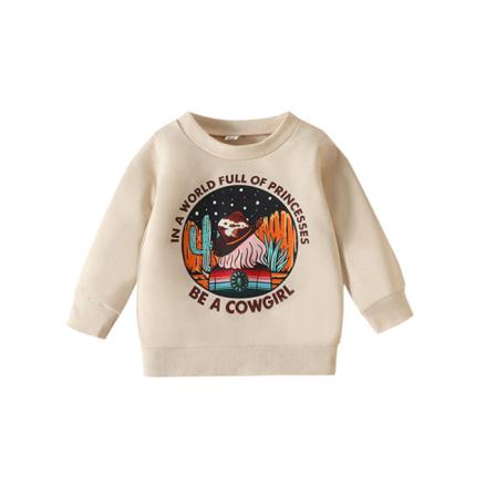 Baby Söt Långärmad Blus Med Rund Hals Med Bokstäver Med Print