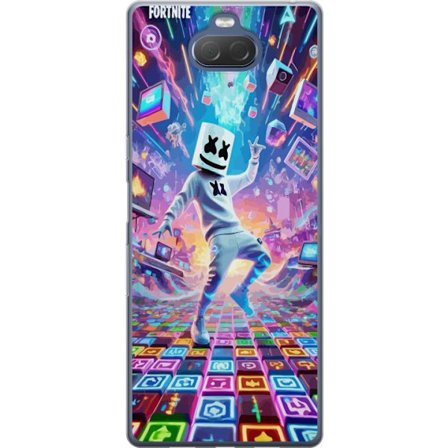 Kompatibel Gennemsigtig cover til Sony Xperia 10 Plus Marshmello danser i et neonfyldt digitalt landskab, hvor farver, symboler og teknologi flyver ru