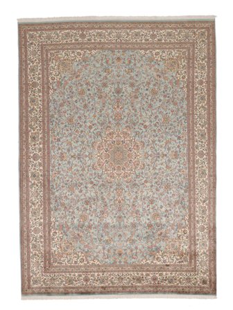 Kashmir Pure Silk Rug Hand Knotted 244X338 Brown/Dark Grey India