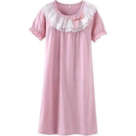 Yhteensopivat pitsiyöpaidat ja rusettinauhayöpaidat äidille ja tyttärelle, 100 % puuvillaa, yöasut taaperoille 140 cm Pinkki