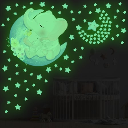 Elephant Moon Star Luminous Wall Sticker Cartoon Animal Children