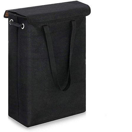 Vasketøjskurv med låg og håndtag, sort