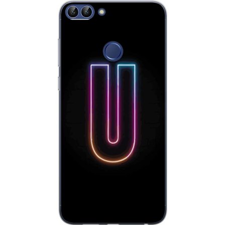 Kompatibel Mobilcover til Huawei Huawei P smart Minimalistisk neonbogstav U i farverig lyseffekt mod sort baggrund