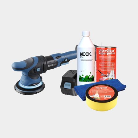 Kit di lucidatura barca con lucidatrice orbitale (a batteria) 1852-Marine Orbital + panno in microfibra + detergente + polish per barca + tampone 