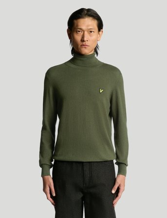 Lyle & Scott Cotton Merino Turtleneck Jumper - Khaki green - M