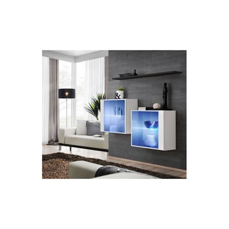 Vägghängt TV-skåp - Switch SB III - 130 cm x 110 cm x 30 cm - Vit och svart