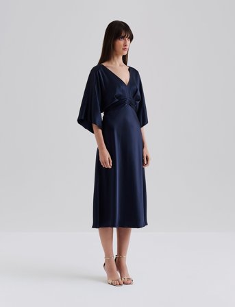 Malina Juno V-Neck Satin Midi Dress - Navy - XL