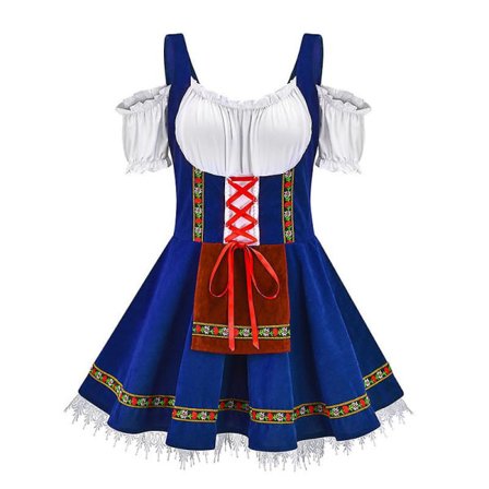 Perinteinen pari-oktoberfest-asu paraati taverna baarimikko tarjoilija asu cosplay karnevaali halloween juhlava mekko laivastonsininen M