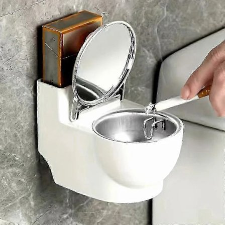 Kreativt Askebæger i Toiletform med Låg - Vægmonterbar til Stue & Badeværelse - Sjov Nyhedsdekoration