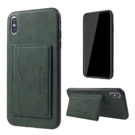 iPhone 9 Plus Synteetti Nahkainen Takasuoja Kuori Korttipaikalla - Vihreä