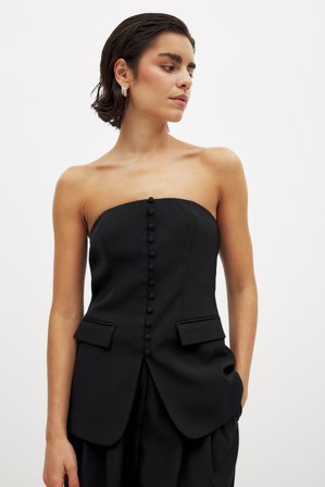 NA-KD Button Front Bandeau Corset Top - Korset-toppe - Sort - EU 38