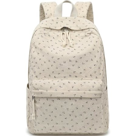Rygsæk til skolepiger Rygsæk Sød fløjlsbukser Bogtaske Børns rygsæk Laptop rygsæk Gave til kvinder (Beige fløjlsbukser Små blomster)