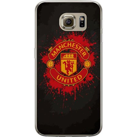 Kompatibelt Mobildeksel til Samsung Samsung Galaxy S6 Manchester United logo i rød og gul farge med røff sportslig bakgrunn