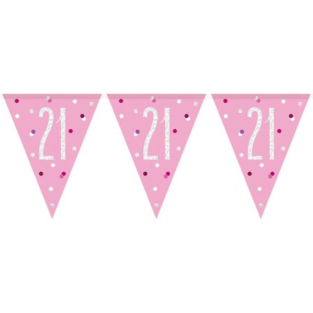 Flagguirlande 21 år Pink & Sølv