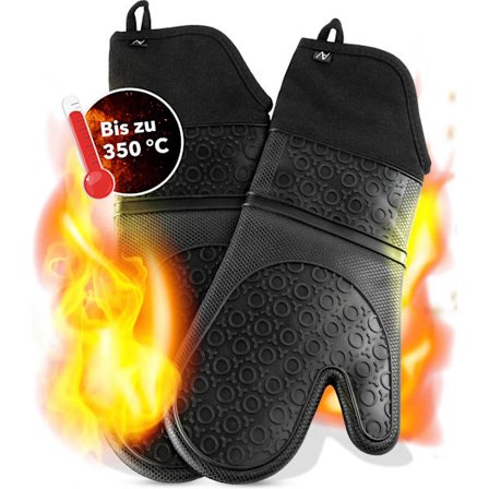 Silikonugnshandskar - Värmebeständiga upp till 350°C - Grytlappar Köksvantar - Halkfria - Svarta