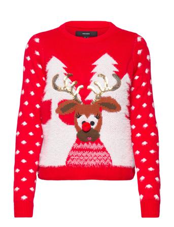 Vmrudygirl Ls O-Neck Blouse Xmas Pullover Rød Vero Moda