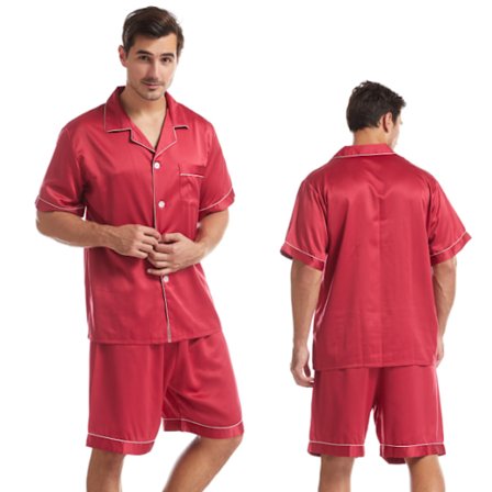 Herrar siden satin pyjamas set kortärmad skjorta topp och shorts