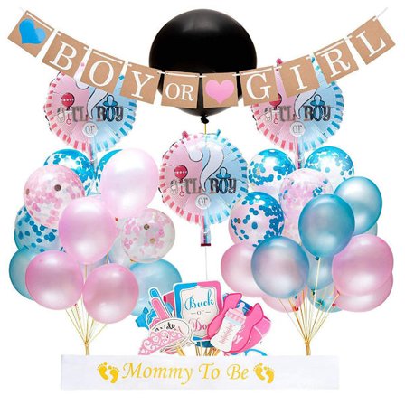 Sukupuolen paljastus koristeet -setti, vauvakutsu koristeet 91 cm mustalla lateksipallolla konfettipaljastukseen, foliopalloja ja valokuvarekvisiittaa