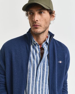 GANT - Bomullscardigan med glidelås til herre dk jeansblue melange