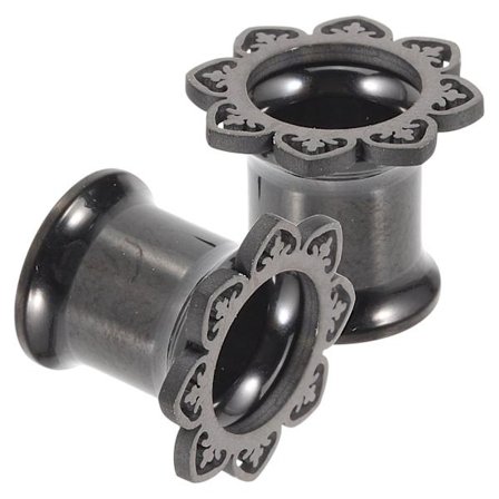 Par av rustfritt stål øre gauge øregang plugger øre gauge stretcher extender (1.30X1.10X1.10CM, svart)