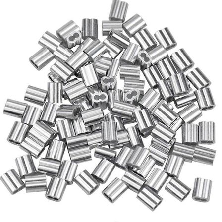 100 stk. aluminiumshylstre, wire reb aluminium ferrules, aluminium krympeclips med dobbelte ferrules til wire reb (2 mm)