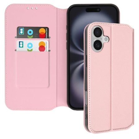 Étui til iPhone 16 Plus Klap Lommebok og Video Støtte Rosé Champagne