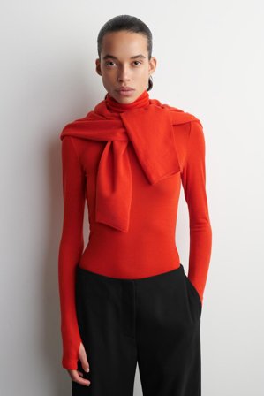 COS Women's Wool High-Neck Top in Red