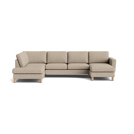 Haven U-sofa, højrevendt, Aragon Grå/Beige - Stor Familie Sofa med Vendbar Chaiselong, Komfortabel Koldskum - 206x327x86cm - U-sofa